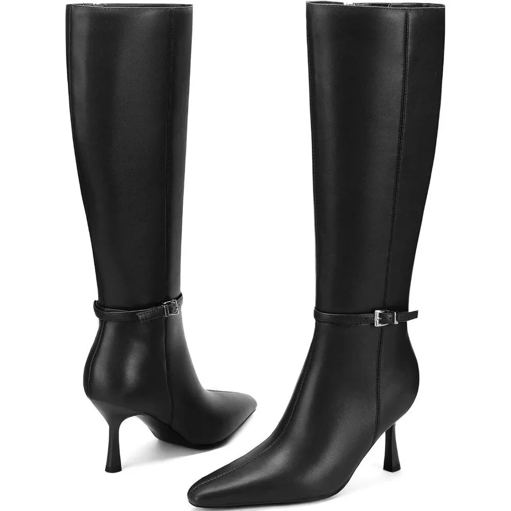 Women's Black Low Heel With Side Zipper Tall Boots Fall Winter Knee High Boots